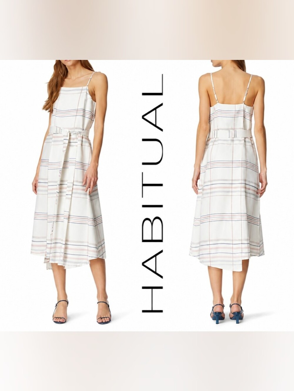 HABITUAL Wren Wrap Midaxi Dress in Sea Salt Multi Stripe Size 12